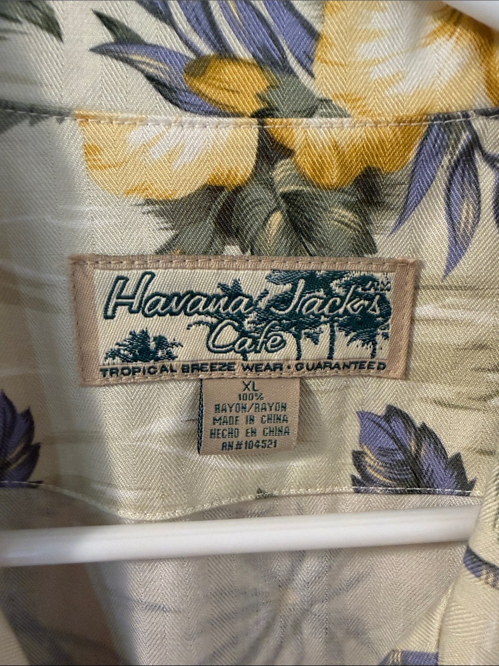 Havana Jacks Cafe Tropical Tie-Front Hawaiian Shirt - Yellow Floral Hibiscus XL - Picture 2 of 4